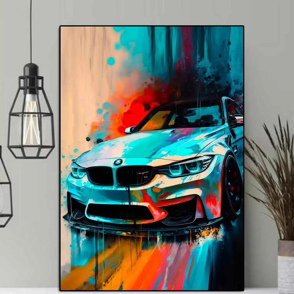 

Abstract Sports Car Graffiti Canvas Painting Pop Supercar Watercolor Poster And Print Modern Racing Wall Art Room Home Decor