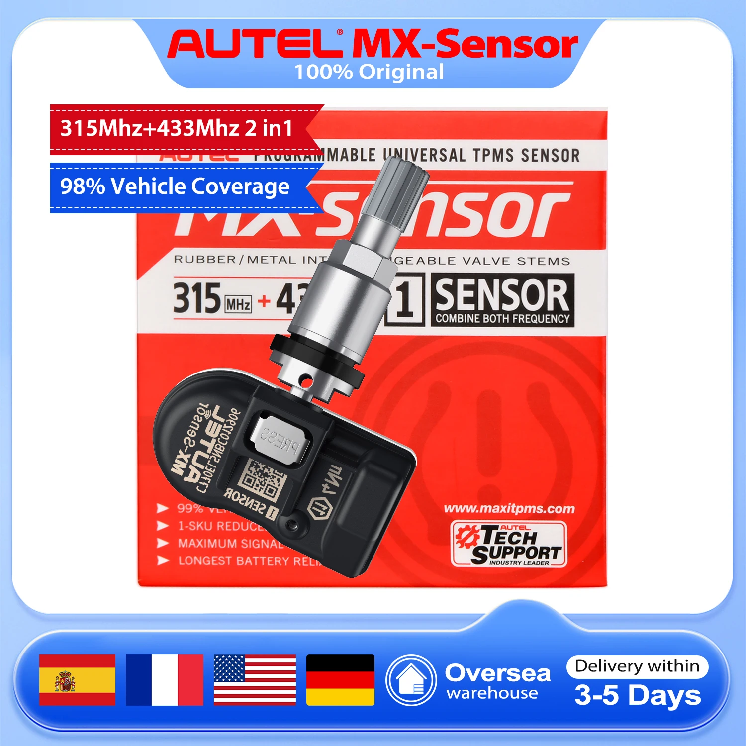 Autel MX Sensor 433MHZ 315MHZ TPMS Sensor Tire Repair Tools 2024 New Packaging 2in1 MX-Sensors Work with TS508 Russian in Stock