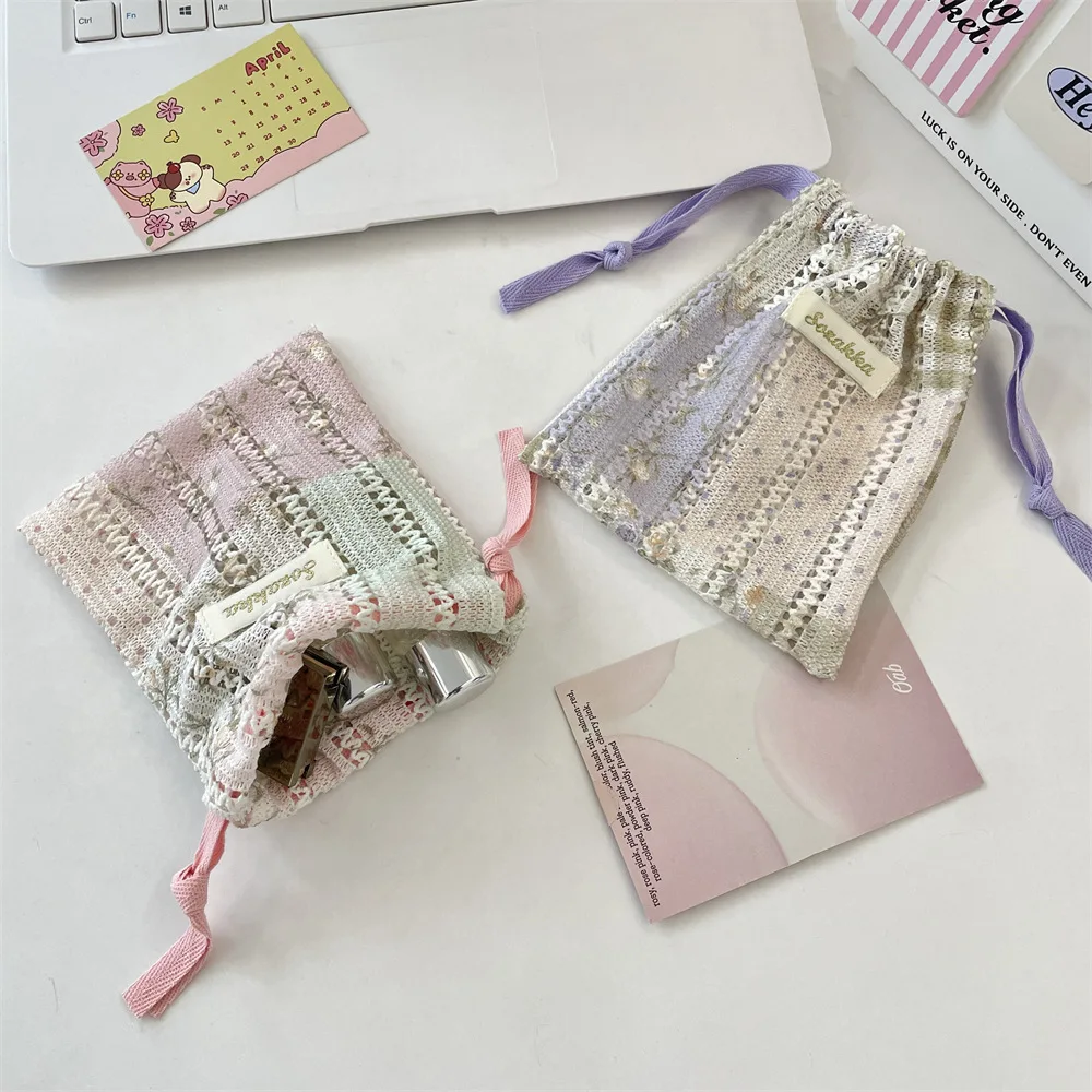 Fresh Striped Plaid Fabric Drawstring Bag Pouch Large Capacity Makeup Bag Travel Organizer Bags Jewelry Dust Bag Drawstring Bags
