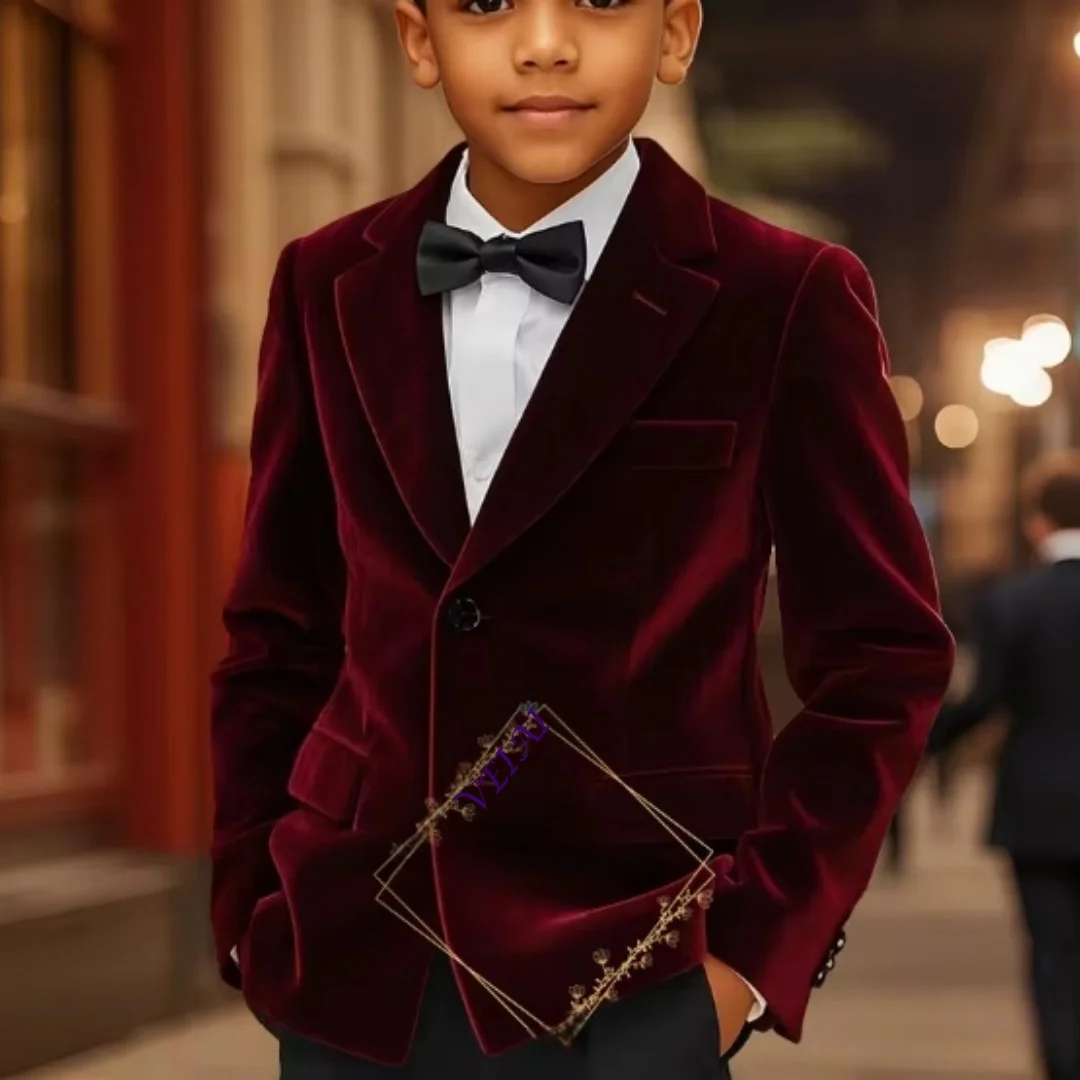 Velvet Burgundy Blazer Boys 2-Piece Suit, Elegant and Classy for Weddings, Parties, Hosting, and Formal Events