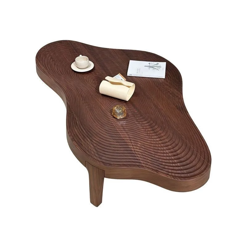 Special-shaped coffee table, wind solid wood tea table, line cloud medieval North American Taiwan tea living room wabi sabi