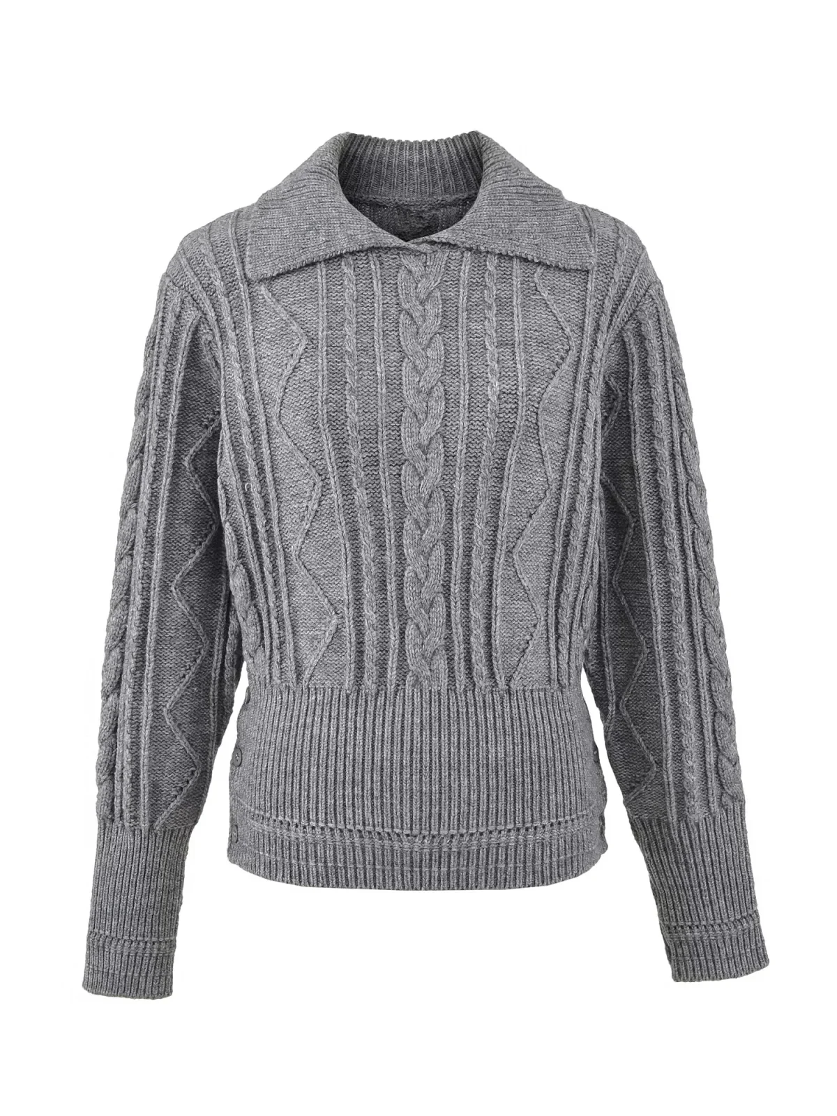 

American Lazy Sle Loose Versatile Turn-down Knitted Sweater Women's Design Sense Waist-cinching Overhead Top