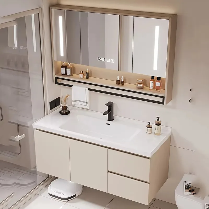 

Toilet Simple Bathroom Cabinet Washing Basin Modern Wood Bathroom Cabinet Organizer Led Meuble Salle De Bain Rangement Furniture