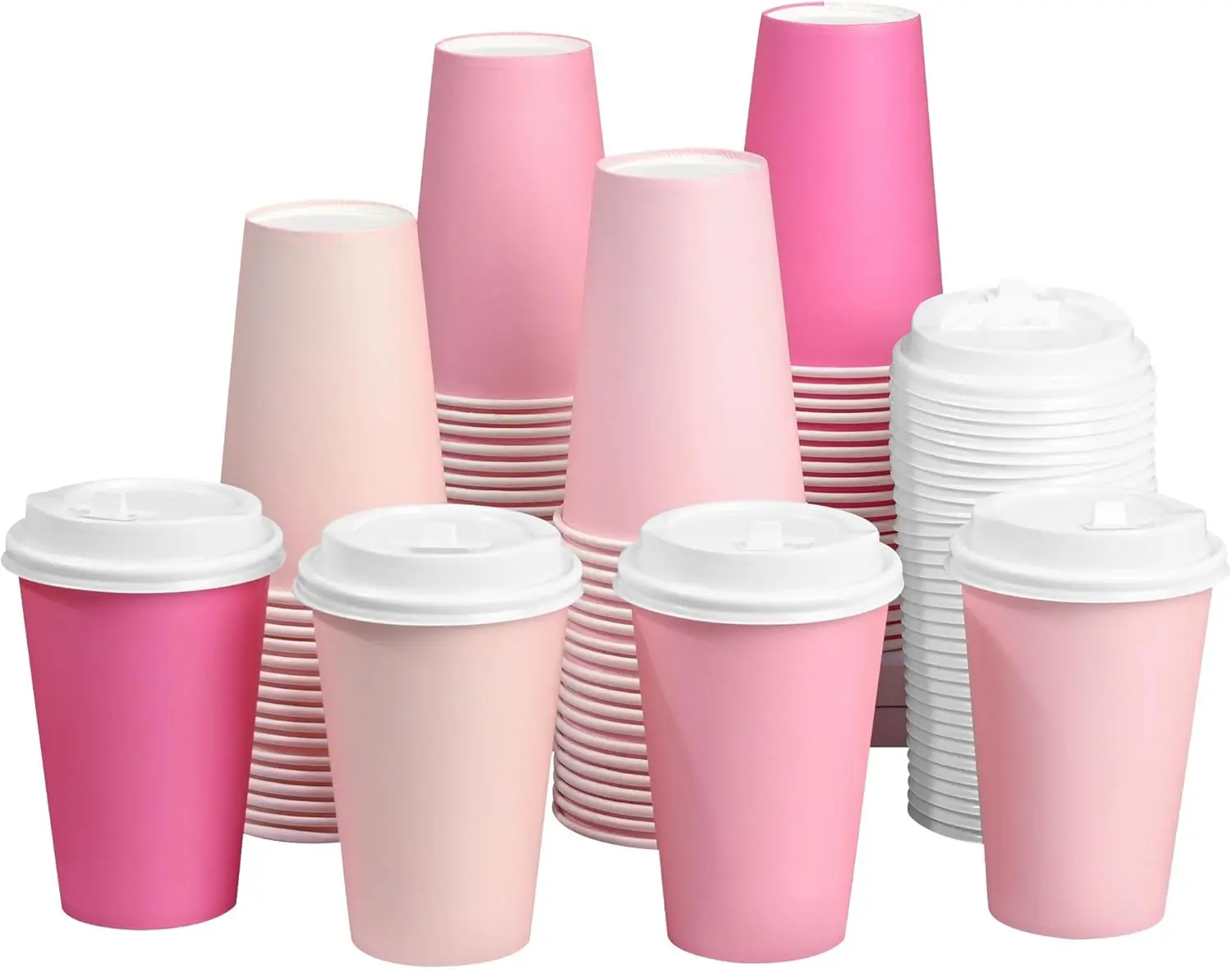 

80 Pcs 12 oz Pink Disposable Coffee Cups with Lids Hot Pink Light Pink Gradient Paper Cups for Hot and Cold Beverage Wat
