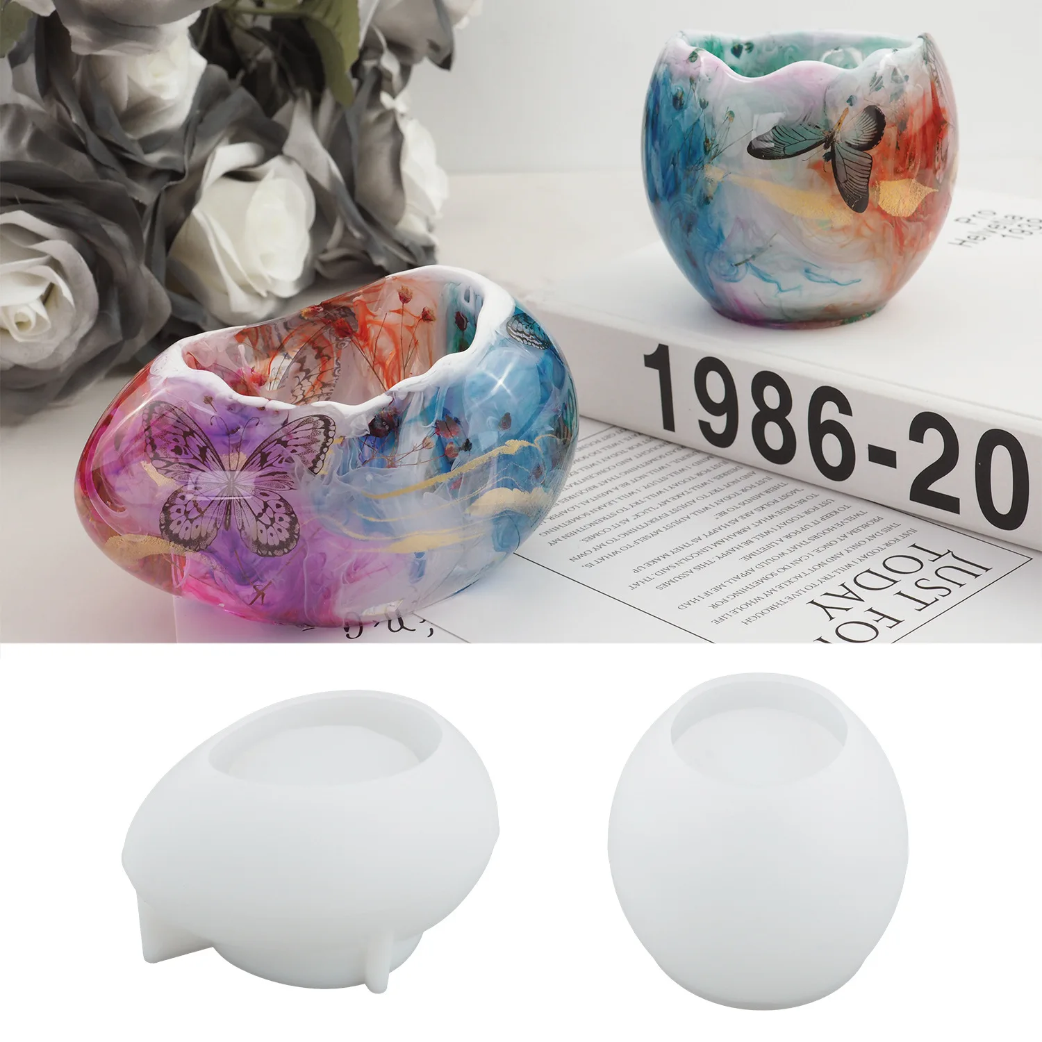 

Egg Shaped Candle Holder Storage Box Silicone Mold DIY Epoxy Resin Desktop Decoration Candle Holder Mirror Surface Silicone Mold