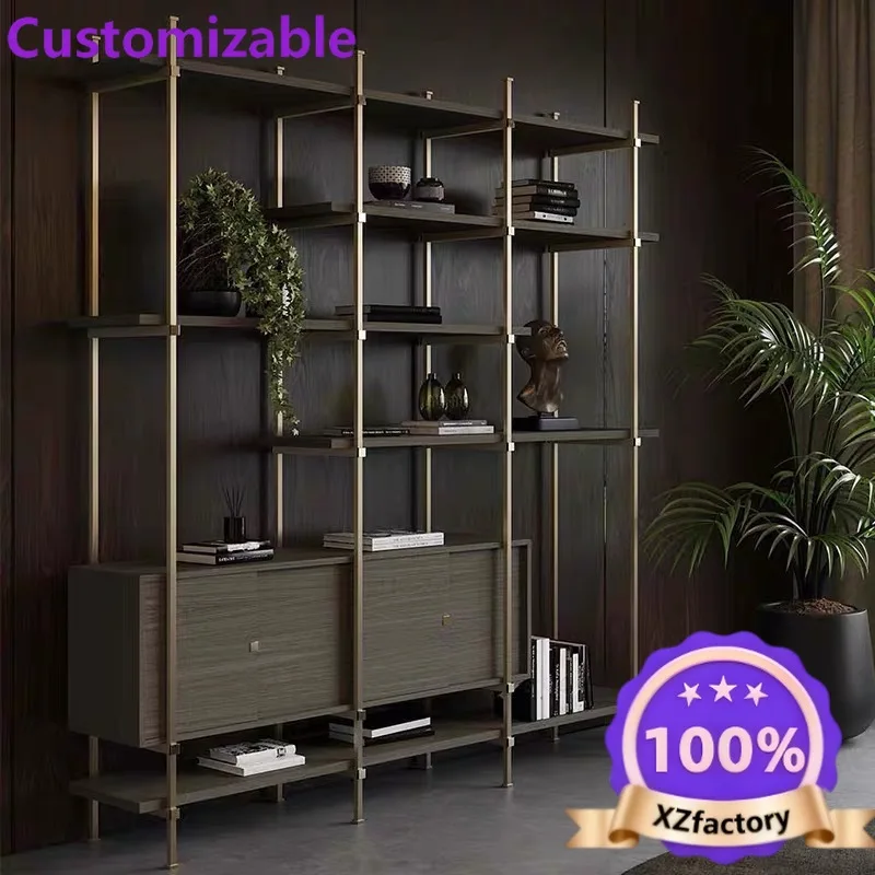 Factory Direct 2026 Light luxury stainless steel furniture bookshelf shelf floor-to-ceiling metal partition living room modern