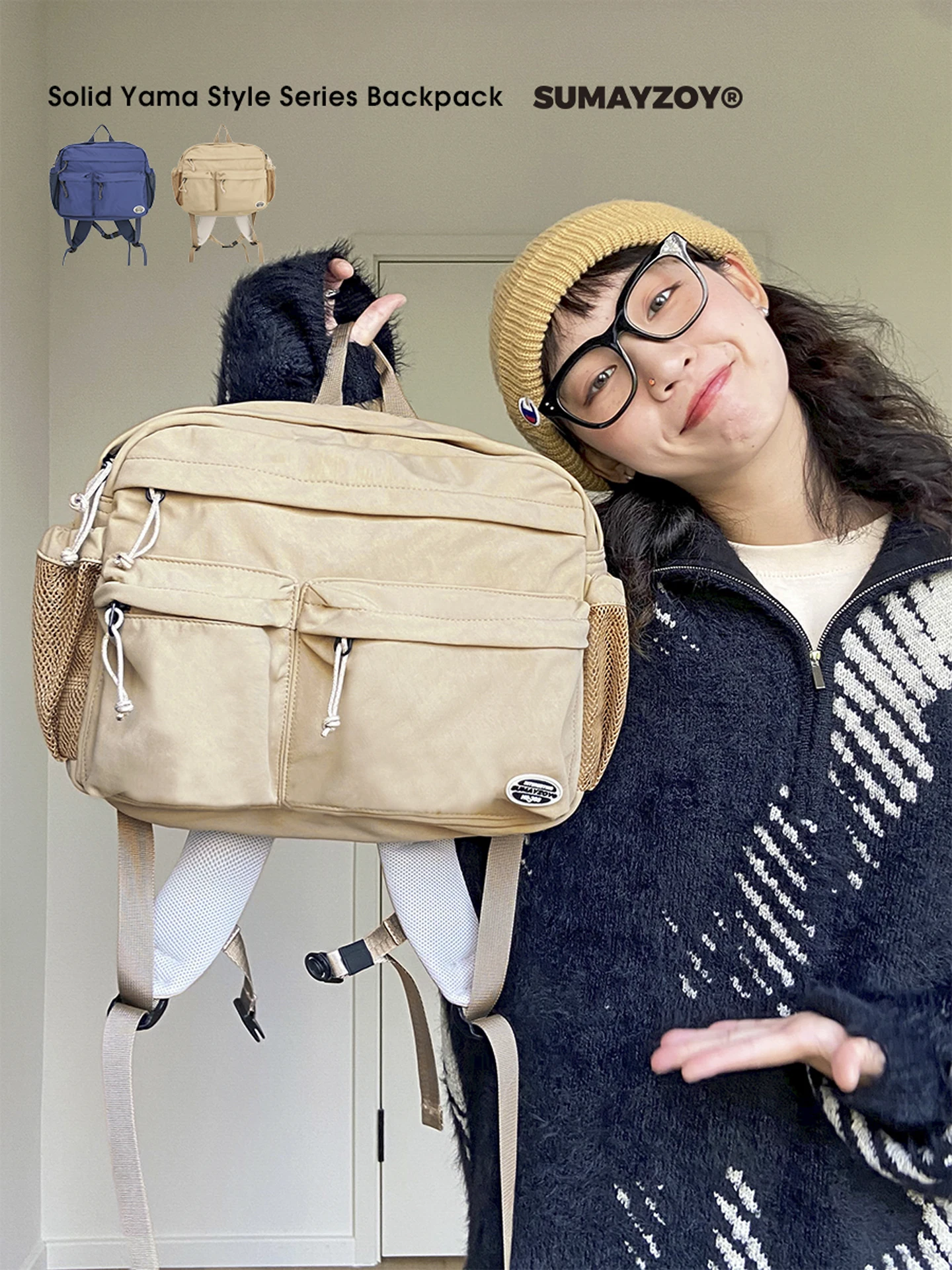 

Sumayzo Double Shoulder Backpack Unisex Hiking Travel Design Commuter Backpack Modern Neutral Style Soft Handle Waterproof