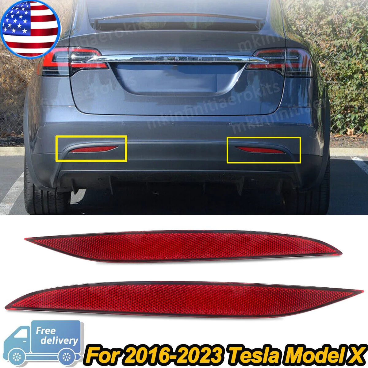 

Rear Bumper Reflector Light For Tesla Model X 2016 2017 2018 2019 2020 2021 2022 2023 tail bumper signal light trim red A pair