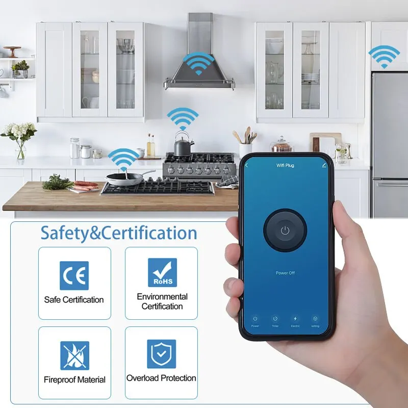 Tuya WiFi Smart EU soquete com monitoramento de energia, função de temporização, controle por voz, aplicativo Life, via Alexa, Google Home, 16A, 20A