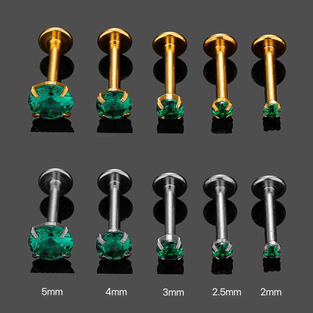 1PC Classic 16G Surgical Steel Green Zircon Lip Labret Piercing Helix Cartilage Earring Lip Stud Ring Piercing Jewelry