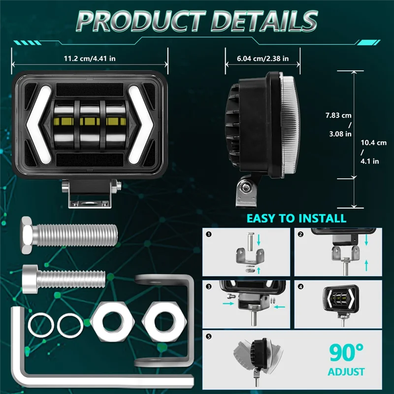 

A57E-4.5 Inch LED Light Pods Offroad LED Driving Light 80W 8000LM Spot Light Turn Signal Light Work Light For Truck ATV UTV