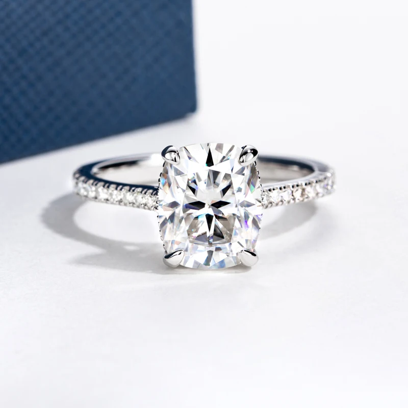 DEZO Cushion Cut Moissanite Engagement Rings For Women 4.0ct 925 Sterling Silver Anniversary Fine Jewelry
