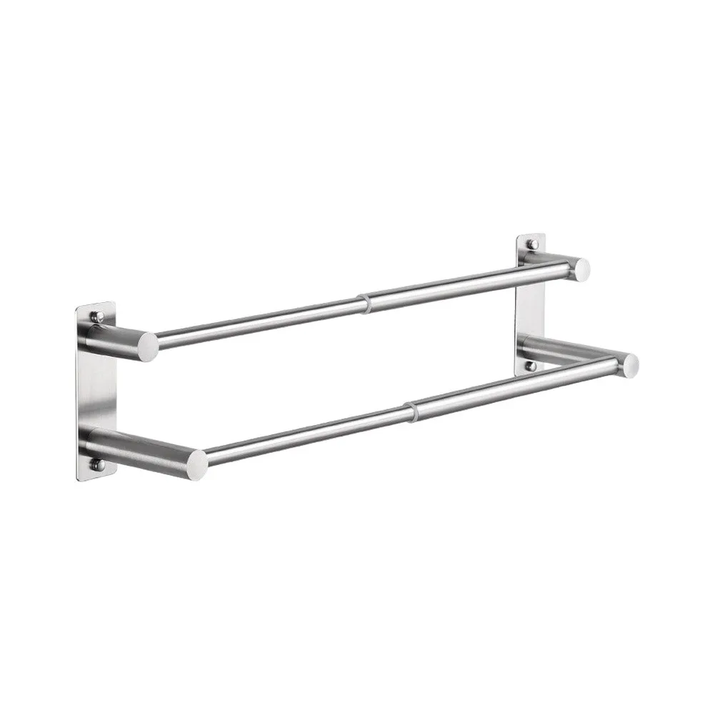 Stainless Steel Double Towel Bar Designed for Compatibility with Common Wall Types Including Drywall and Solid Surfaces