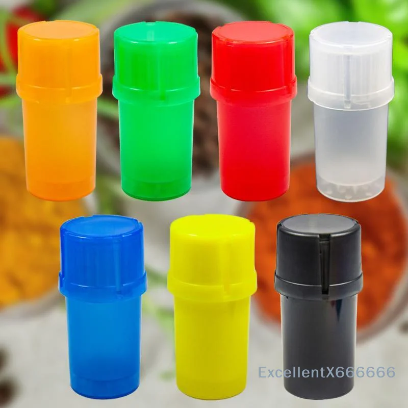 Plastic Herb Spice Grinder 1Pcs Portable Airtight Crusher With Built-in Storage Jar for Home Restaurant Cooking
