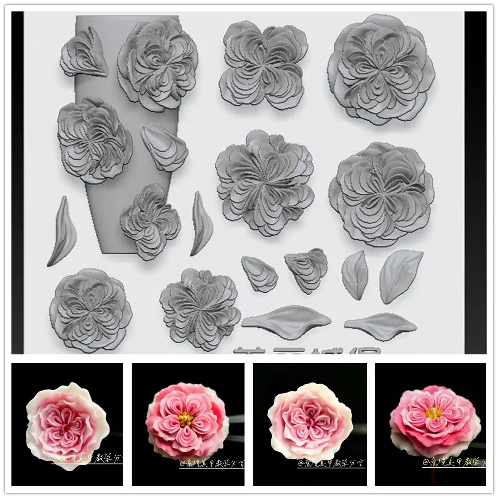 1pc Rose Tulpe Lotus 3D Acryl Form Maiglöckchen Nail art Dekorationen Nägel DIY Design Silikon Nail art nägel Form