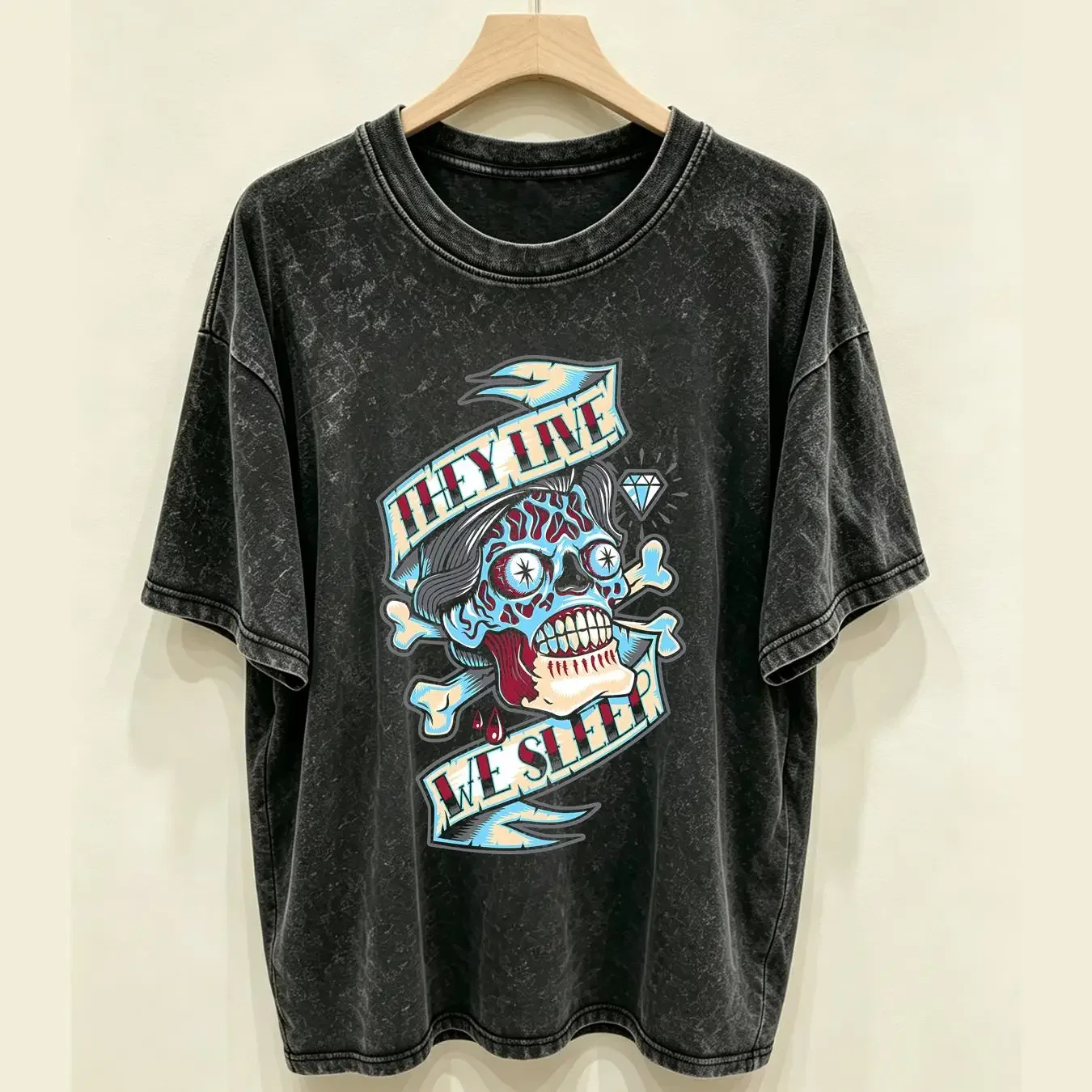 washed T Shirt They Live We Sleep Sci Fi Horror Movie Film Cool 349 vintage Washed homme streetwear Comfortable Stylish Casual