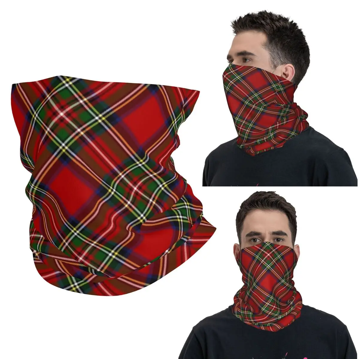 Royal Stewart Tartan Cross Plaid Bandana cuello polaina impresa bufanda mágica gorros cálidos deportes al aire libre para hombres mujeres adultos invierno