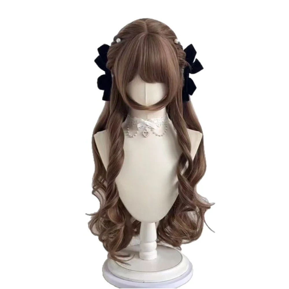 Picture 7: Long Curly Synthetic Wig Lolita Double Ponytail Wig with Bangs for Women Daily Use High Quality Fiber Wigs Girl Long Curly