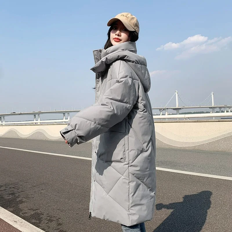 

2023 New Thick Bread Coat Down Cotton-padded Coat Women Loose Commute with Pure Color Winter Coat In Long Cotton-padded Jacket