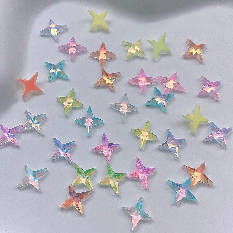 20/50/100Pcs Aurora Star Moon decorazione per unghie a forma di cuore dimensioni miste resina 3D Crystal Nail Charm Parts accessori per Manicure fai da te