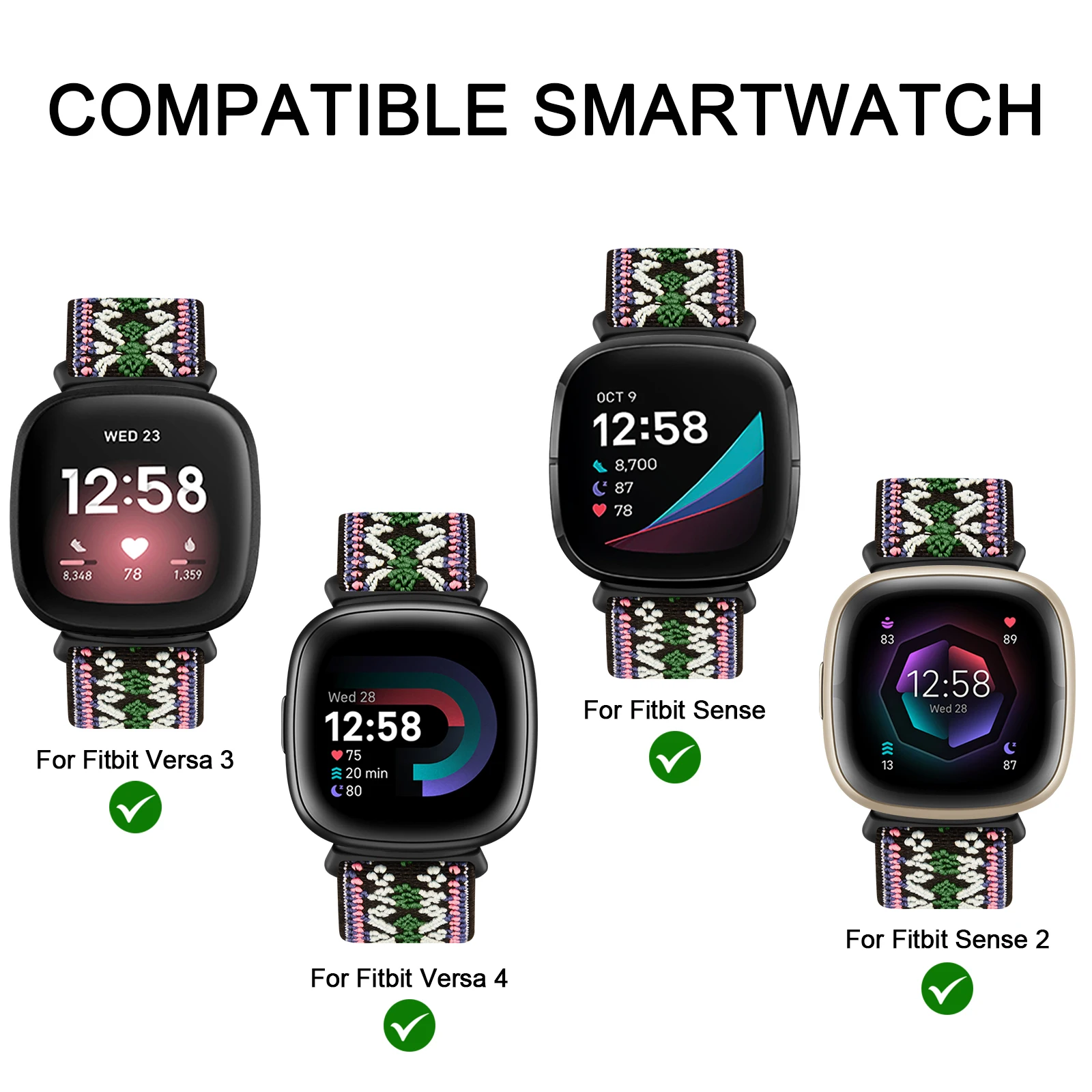 Per Fitbit Versa 3/Versa cinturino a 4 bande cinturino regolabile in Nylon elastico per braccialetto sportivo Fitbit Sense/Sense 2 Wristband