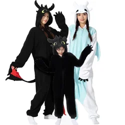 Kigurumi Animal Cartoon Onesie pour enfants et adultes, pyjamas noirs, costume de cosplay d'Halloween, vêtements d'intérieur de Noël, blanc, femmes et hommes, média