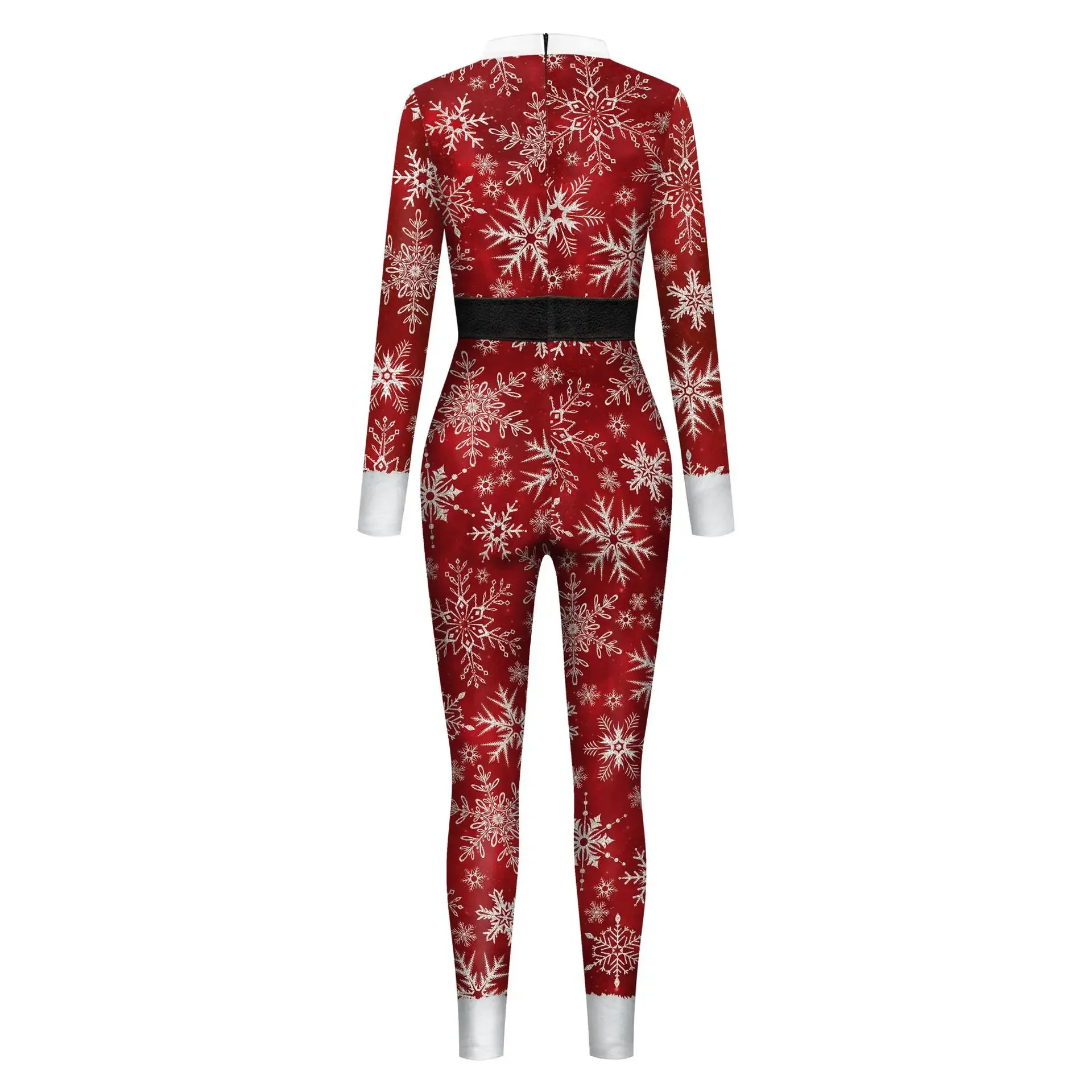 Erwachsene Cosplay Weihnachtskostüme Outfits Schneeflockendruck Paar Maskerade Performance Bodysuit Ausgefallenes Partykleid Overalls