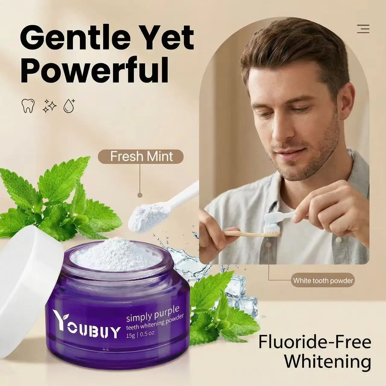 YOUBUY Simply Purple Teeth Whitening Powder - Purple Color Corrector for Teeth Brightening - Removes Coffee, Tea & Smoke Stains