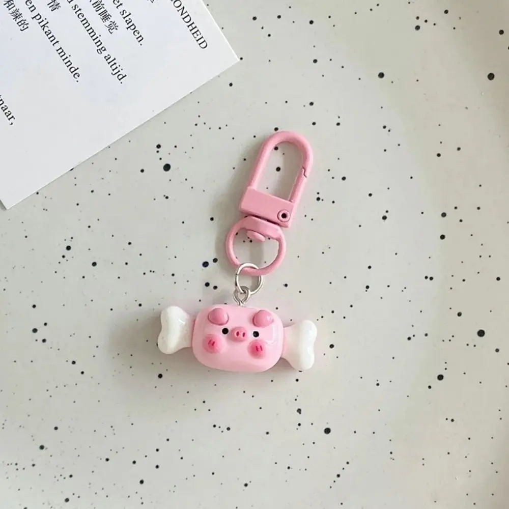 Gourmet Pink Pig Metal Keychain Resin Pink Pig Hamburger Pig Animal Keyring Small Cartoon Pig Food Keychain Birthday Gifts