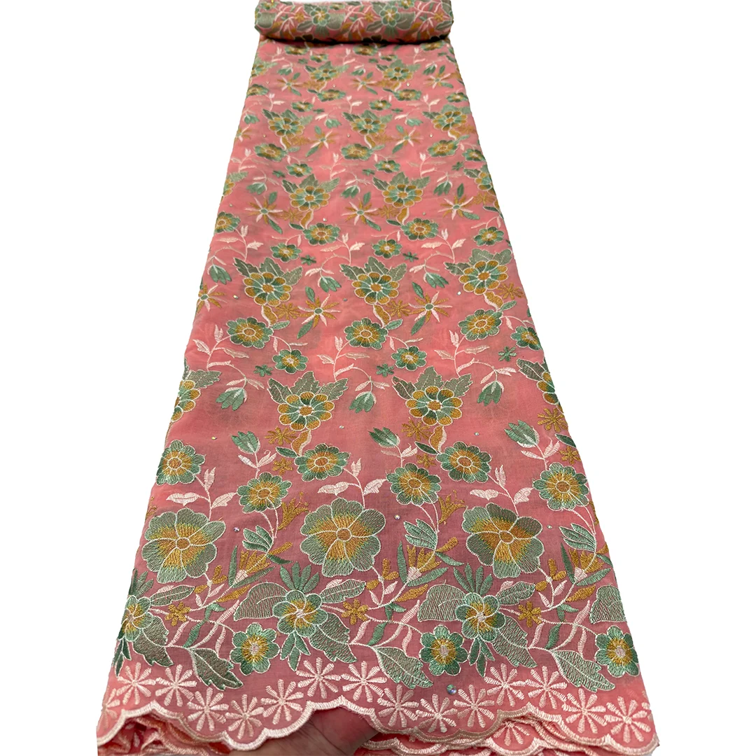 

5 ярдов африканского хлопкового швейцарского кружева вуаль с камнями, высококачественная нигерийская вышивка для женских свадебных и праздничных платьев