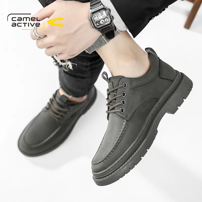 Camel Active New Men Casual Shoes Leather Men Shoes Lace-up Breathable Soft Autumn Casual Flats Formal Shoes Plus Size 44