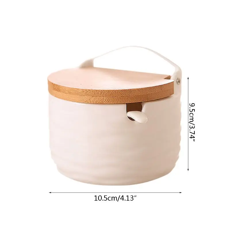 Ceramic Storage Jar with Bamboo Lid and Spoon for Serving Ground Coffee Condiment Container Seasoning Box Durable