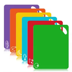 6Pcs Colorful Flexible Plastic Non-slip Chopping Block Christmas Cutting Board Cutting Mats With Food Icons Kitchen Tools