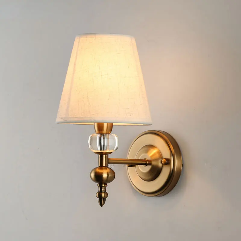 

American Style Rural Wall Light Imitation Copper Bedroom Bedside Lamp Mirror Front Lamp European Living Room Aisle Fabric Lamp