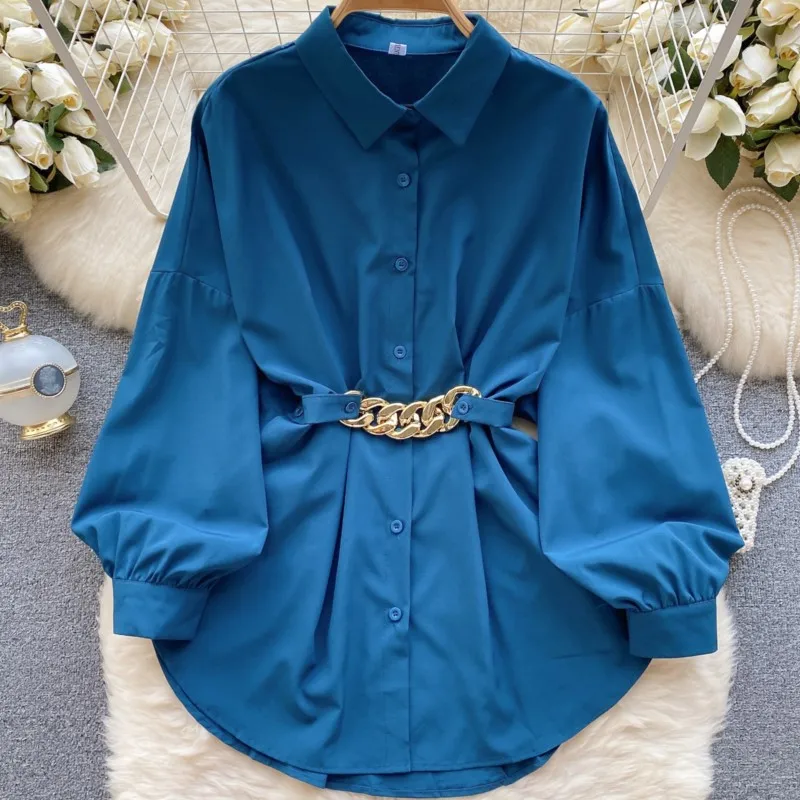 Spring Women Vintage Chic Solid Shirts Long Sleeve Casual Elegant Business Party Blouses with Belted Female Fashion Tops Clothes