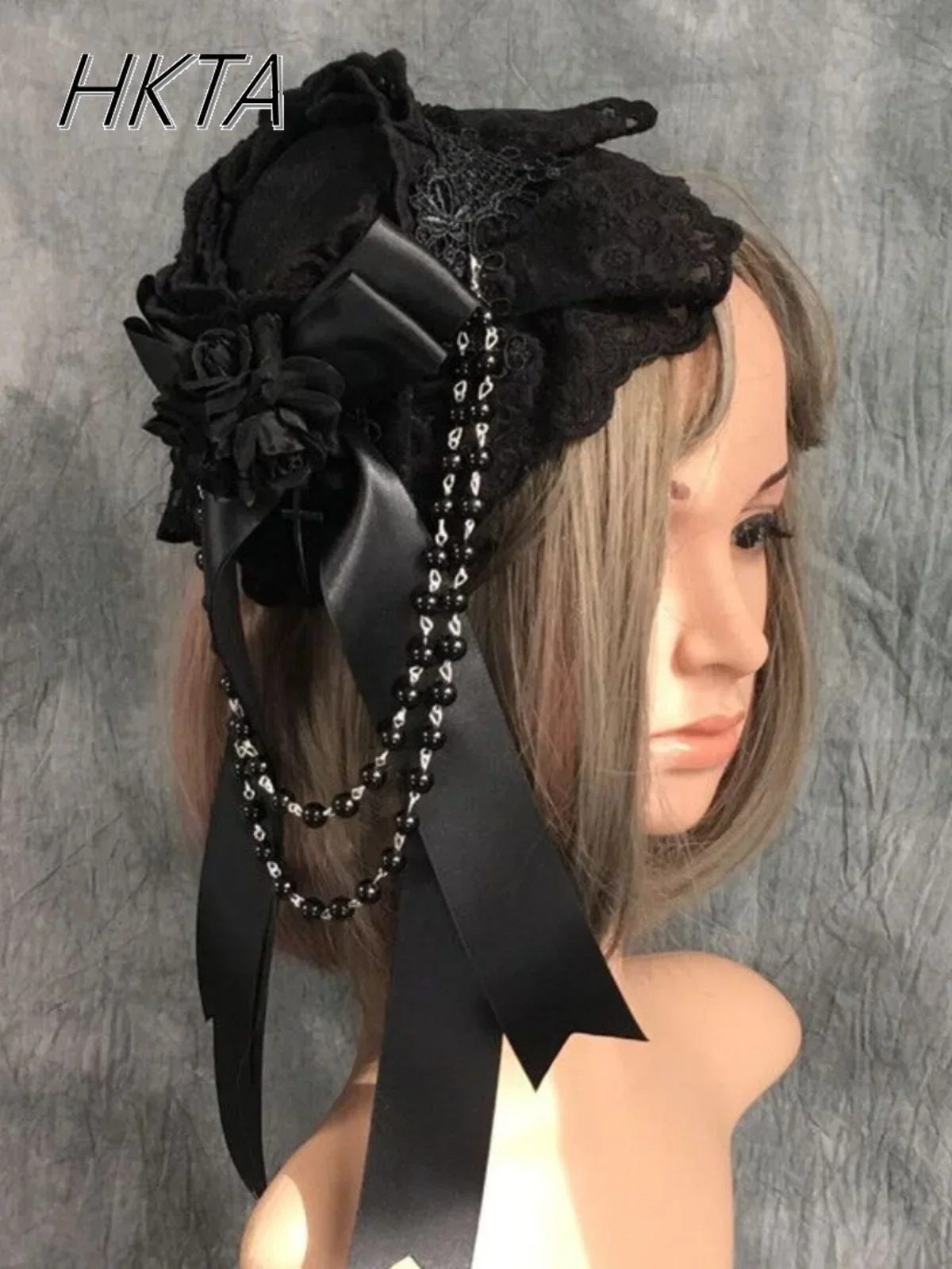 

Japanese Harajuku Goth Hat Rose Lolita Party Gorgeous Headgear Halloween Hair Accessories Cosplay Cap Black Y2k Aesthetic Hats