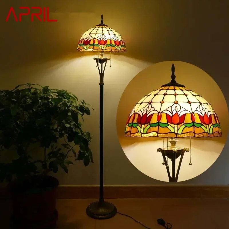 

APRIL Tiffany Floor Lamp American Retro Living Room Bedroom Lamp Country Stained Glass Floor Lamp