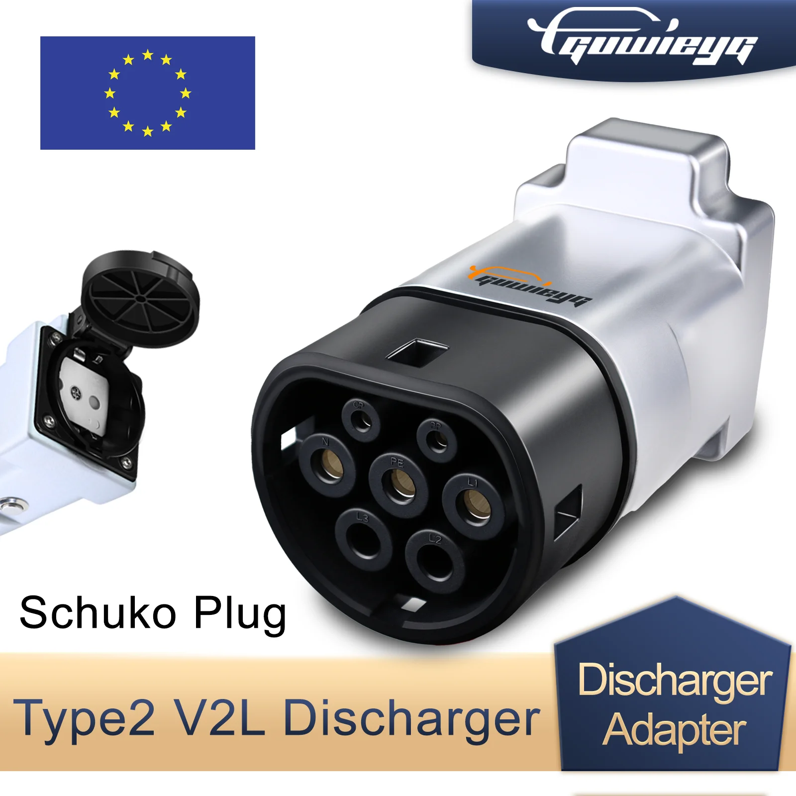 V2L Discharger Schuko Plug V2L Vehicle to Load Type 2 Support MG BYD KIA Discharge For Type2 Car Discharge EV Cable Adapter