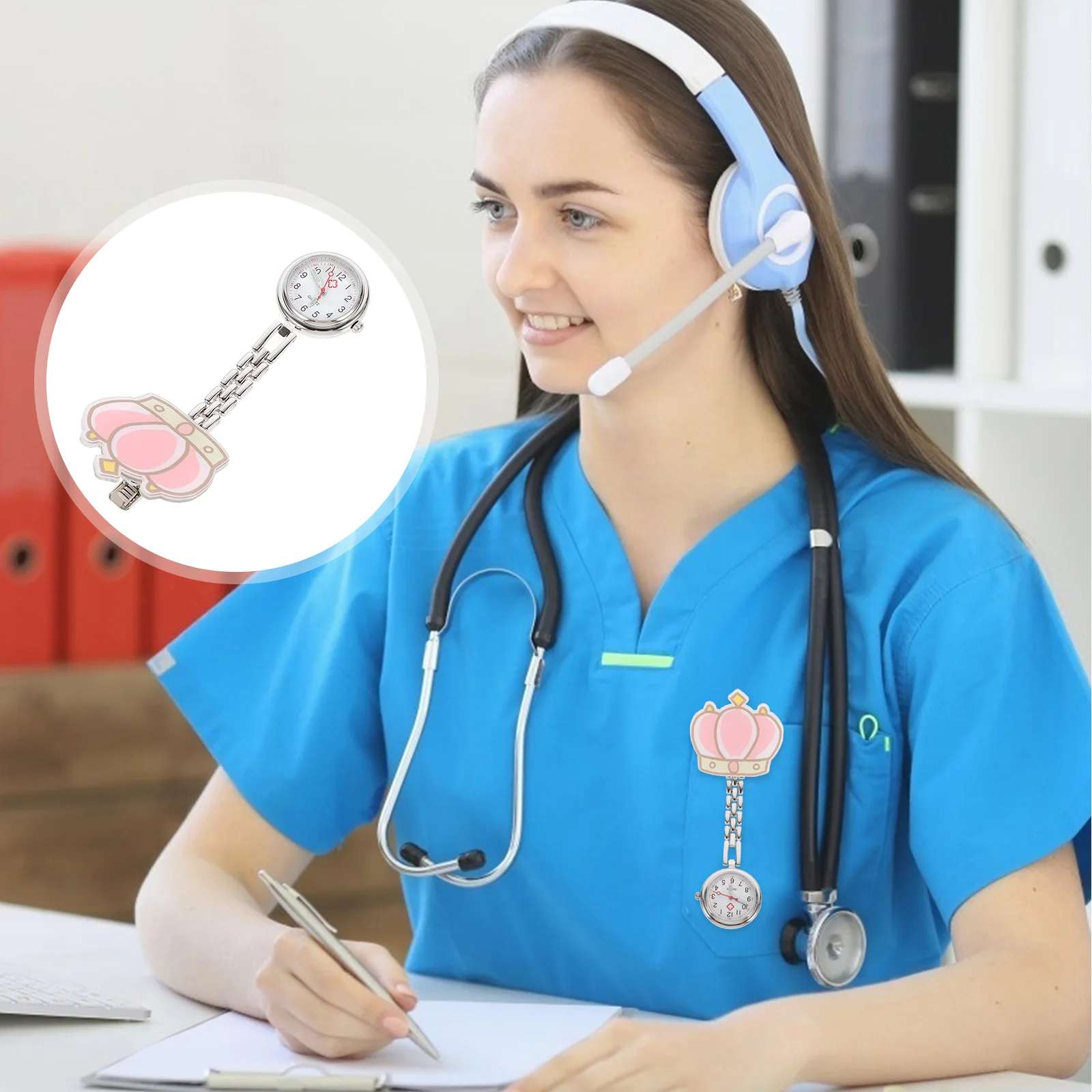 

Cartoon Pocket Watch Nurse Stainless Steel Chest Hanging Crown Doctor Clip-On Large Dial Portable Timing Gift School Hospital