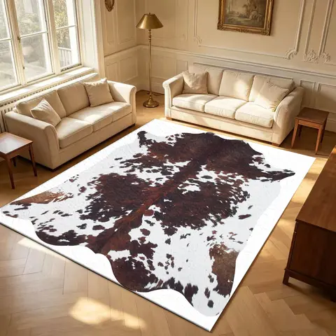 Cowhide Print Area Rug, Faux Cow Hide Rug for Living Room Bedroom Home Decor