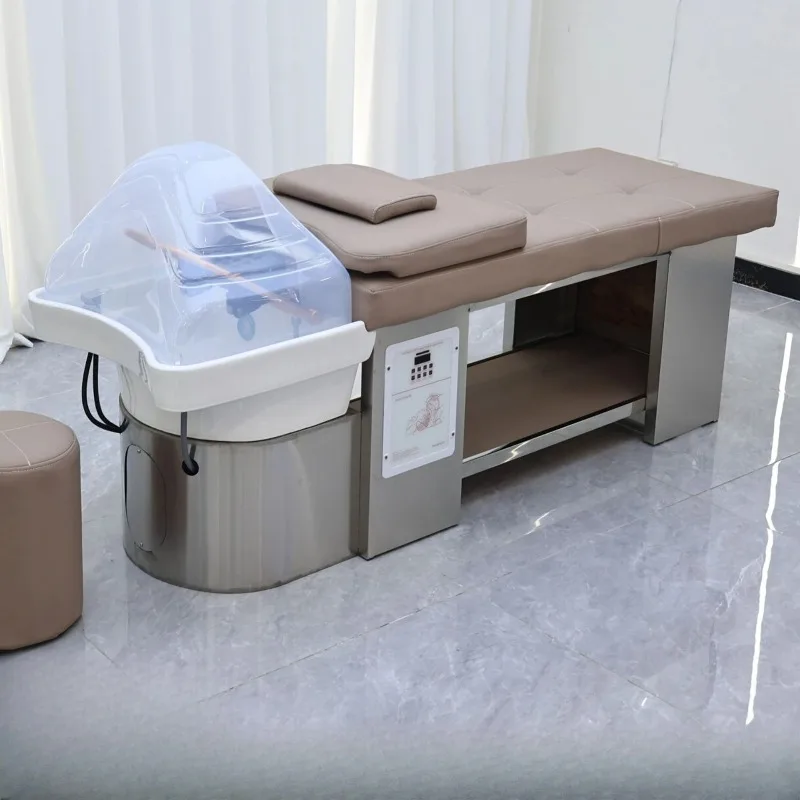 Cama de terapia capilar de acero inoxidable de alta gama, cama de champú, cama de belleza con vaporización y circulación de agua, para salón de belleza, centro de bienestar, cuidado capilar