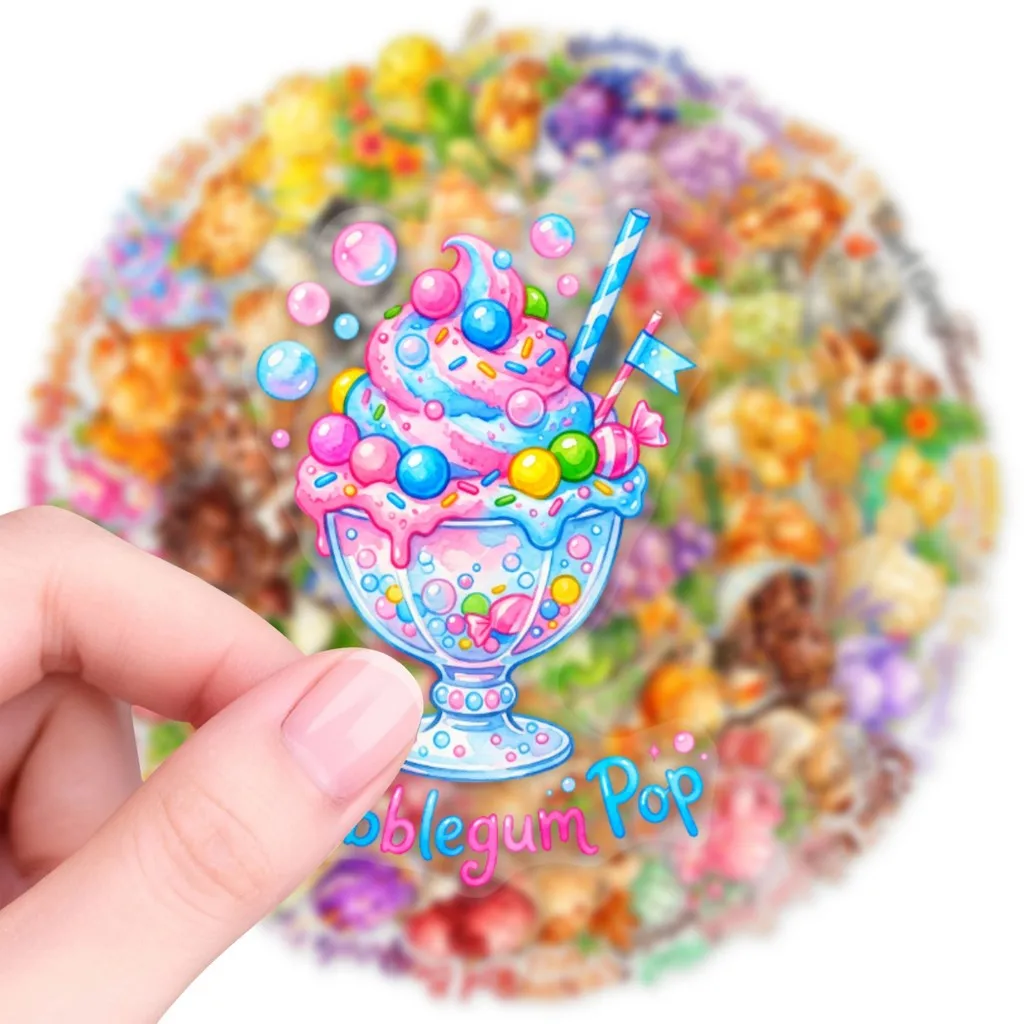 50Pcs Summer Watercolor Ice Cream PET Stickers, Creative Fruit Dessert Themed Decals, DIY Decor Materials AnimeWorlds Store
