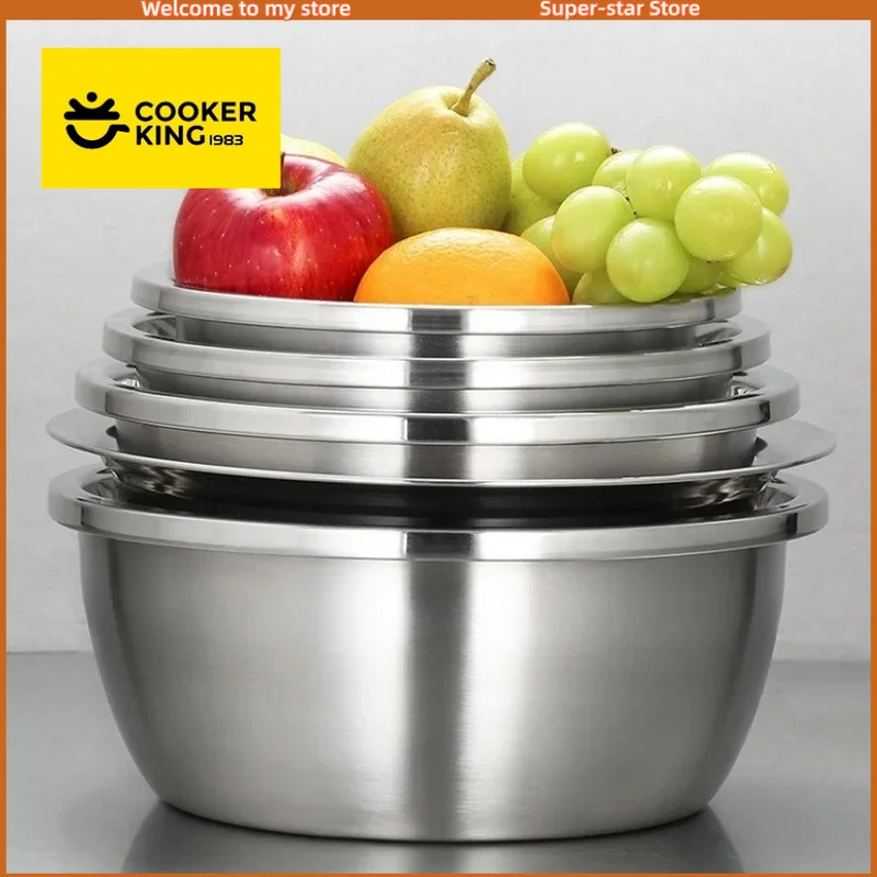 

COOKER KING 5Pcs/Set Mixing Bowl&Strainer 304 Stainless Steel Basin Sieve Thickened Drain Basket Salad Vegetable Washing Basin