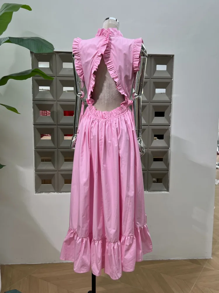 DFDG Vestido largo sin mangas con escote en forma de corazón y espalda descubierta para mujer con lazo en la cintura y ribete de encaje Vestido bohemio de fiesta en la playa para primavera y verano 2025