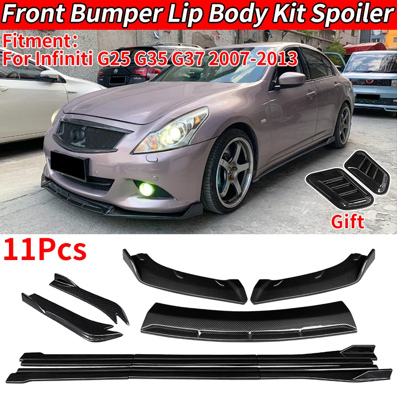 For Infiniti G25 G35 G37 Sedan 2007-2013 Car Front Bumper Splitter Diffuser Lip Protector Spoiler Side Skirts Rear Wrap Angle