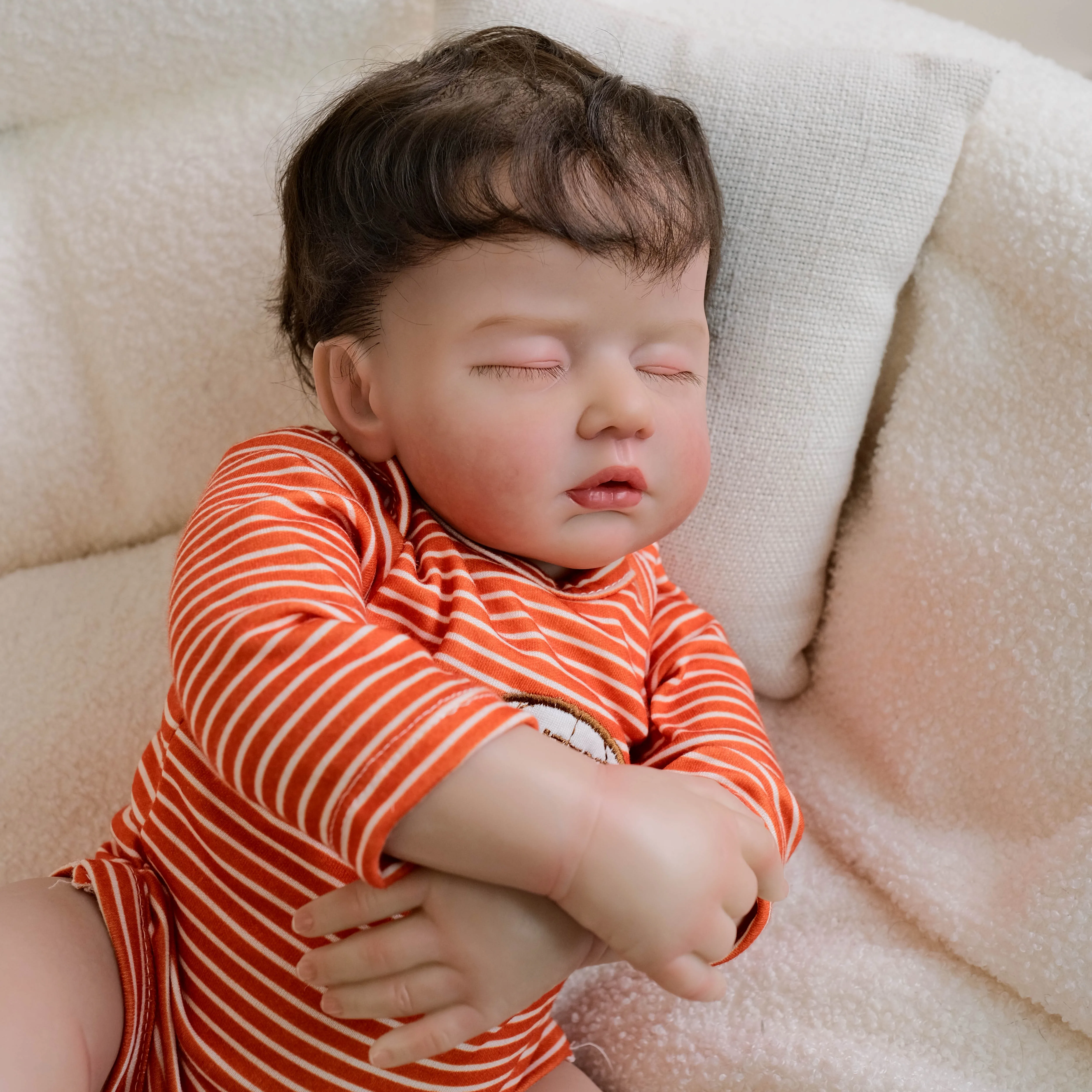 1PC 50cm/20 cali miękkiego silikonu śpiące odrodzone dziecko sztuka lalka dziecko zabawka dziewczyna realistyczna skóra 3D, prezent świąteczny