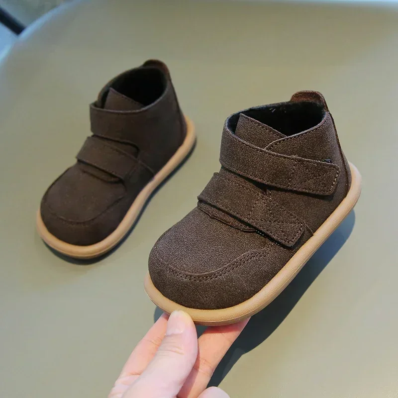 Chaussures décontractées pour enfants, bottes d'extérieur pour garçons et filles, bottes en peluche pour bébés, bottes de rinçage pour enfants, Oxford, daim, anti-brûlure, automne, hiver, 2024