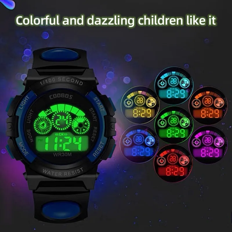 Children's Electronic Watch Boy's Waterproof Multi-functional Nightlight Running Sports Fashoin Colorful Big Screen Watch view 6