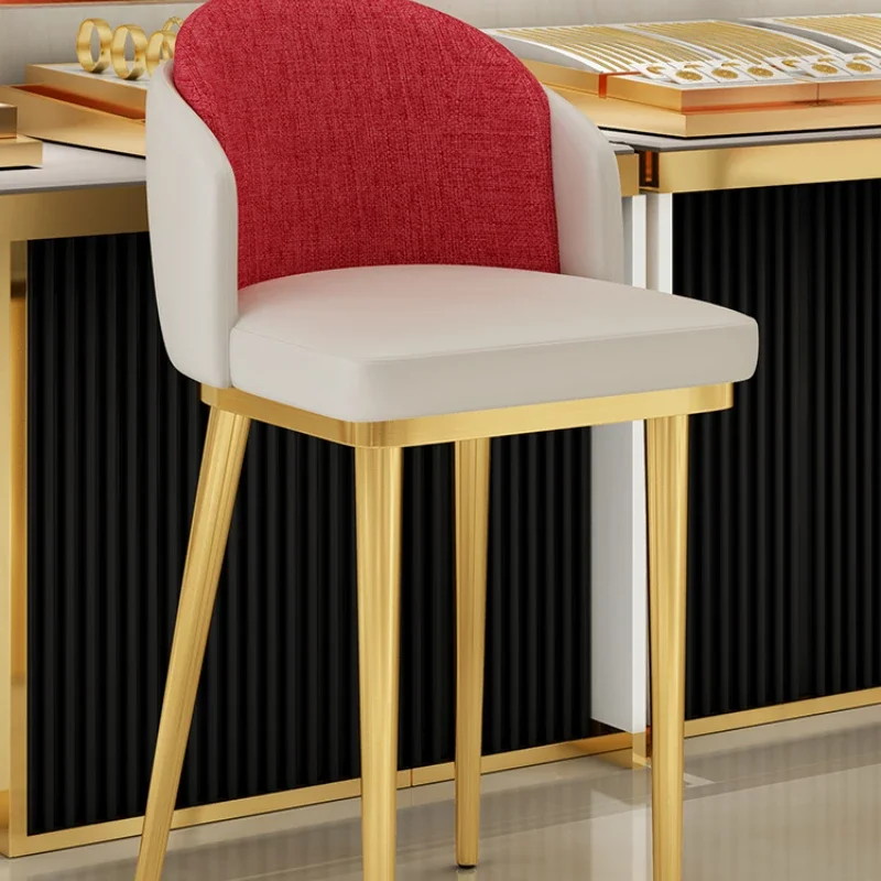 Optical shop bar stool stainless steel front desk backrest jewelry store chair modern reception gold shop chair counter stool