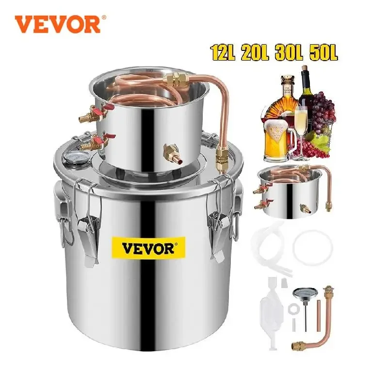 

VEVOR 3 5 8 13 Gal Distiller Alambic Moonshine Alcohol Still Stainless Copper DIY Home Brew Water Wine Essential Oil Brewing Kit